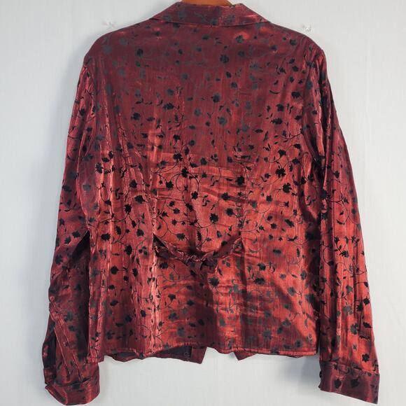 Vintage Floral Velvet Long Sleeve Button-Down Shirt size XL red black whimsigoth - Picture 7 of 9